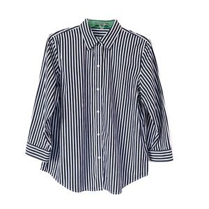 Lauren Ralph Lauren Striped 3/4 Sleeve Button Down Casual Shirt Top EUC L